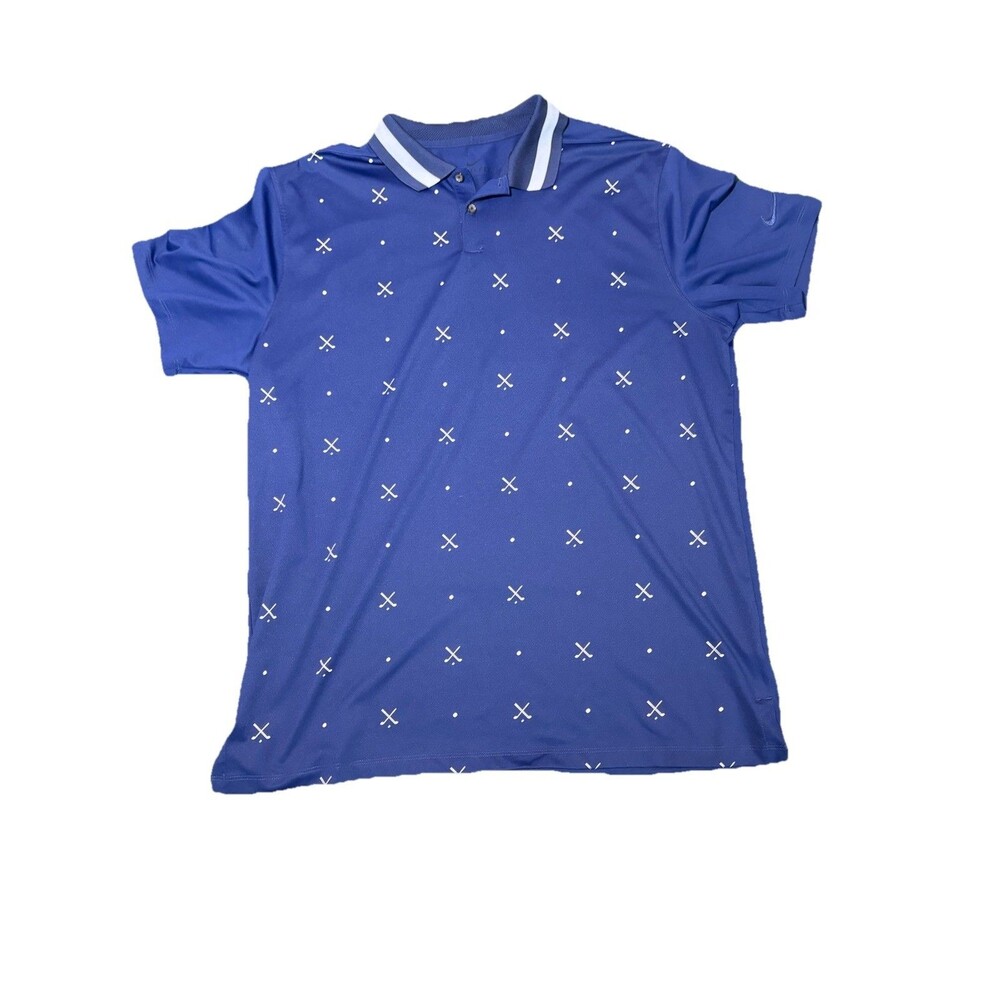 Nike Polo Shirt L Blue Men's Dri Fit Golf Club Print Short Sleeve Clean OOP - Picture 4 of 5
